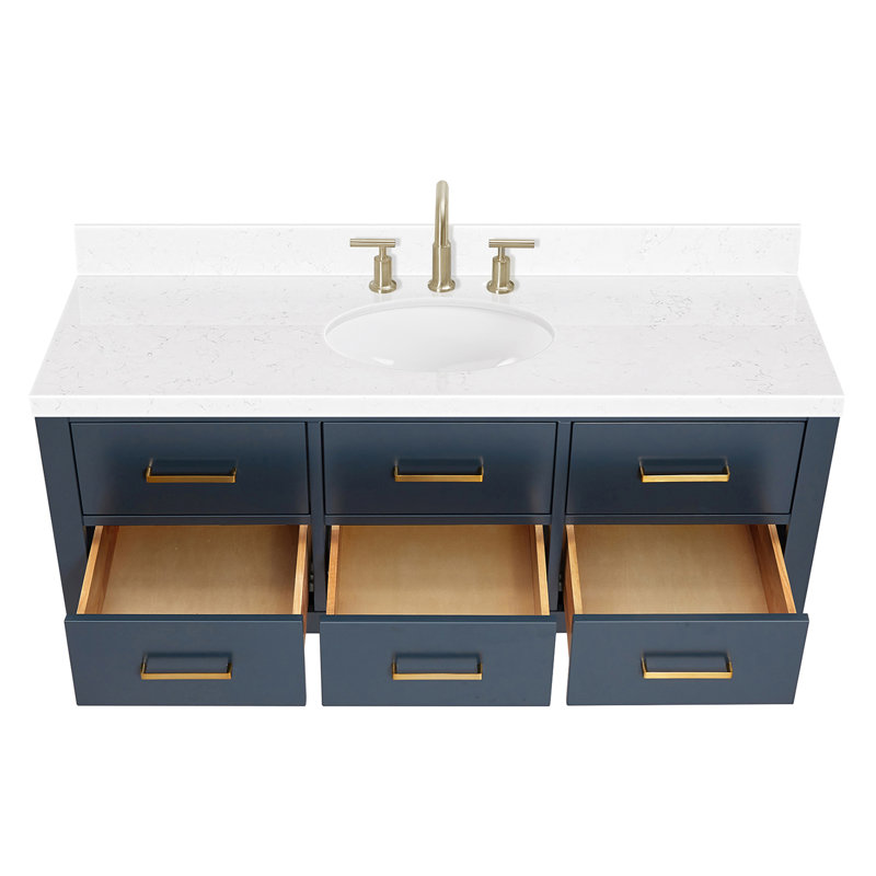 Ensemble de meuble-lavabo simple 48,25 po avec plateau en quartz Macmullin, Bleu minuit