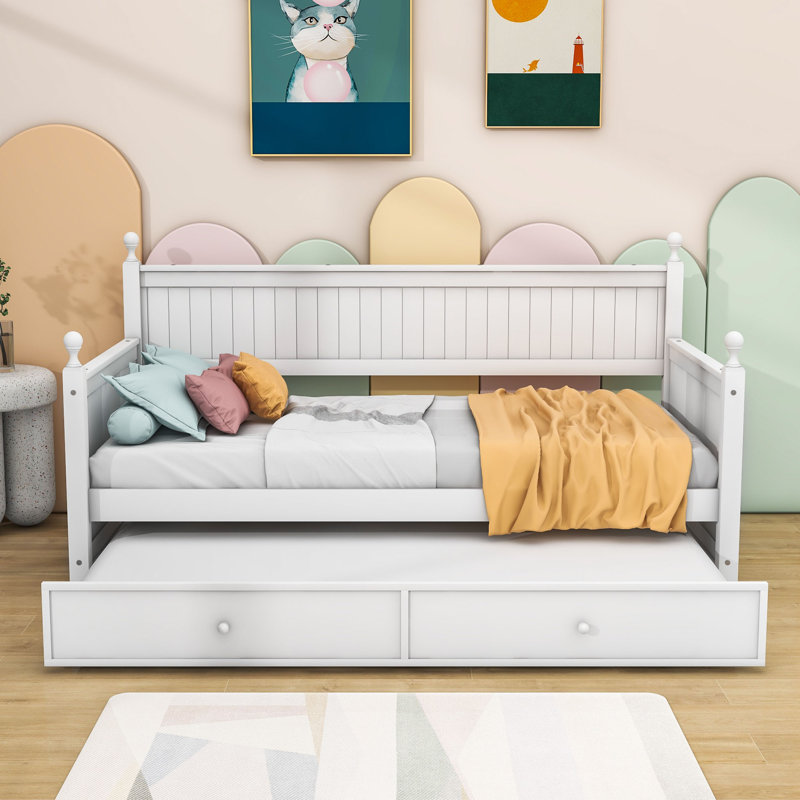 Dalena Twin Size Wood Daybed with Trundle, White