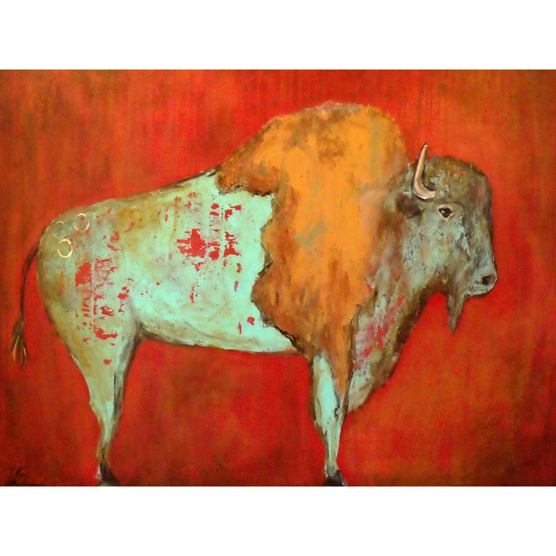 «Red Buffalo», reproduction d'art sur toile tendue encadrée