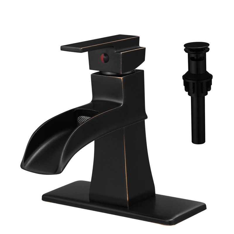 Hot And Cold Bathroom Sink Tap With Deck Plate Waterfall , Pop Up Drain, Supply Lines, Ceramic Filler Water Faucet Lines