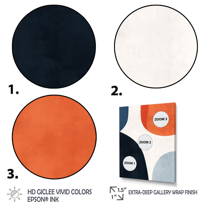 Motif boho bleu et orange minimal 3, Cadre simple noir, H 32 po x l 24 po x P 1 po