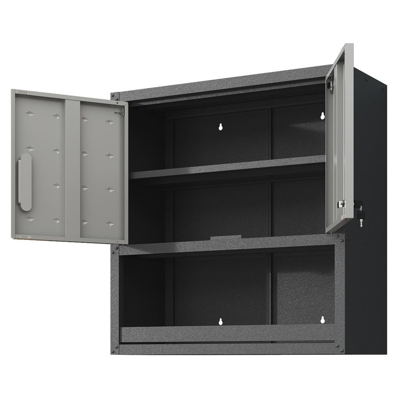 Metal Wall-Mounted Tool Storage Cabinet With Locking Door And 1 Shelf 1 Opened Drawer For Garage Warehouse,Office,Assembly Required