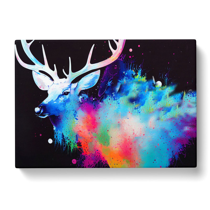 Stag Deer Splash Vol.2 Abstract - Wrapped Canvas, 50cm H x 76cm W x 3cm D