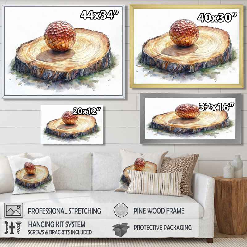 Glissoire en bois «Golf Ball Pratice» - Art mural de golf, H 28 po x l 60 po, Cadre flottant, Brun