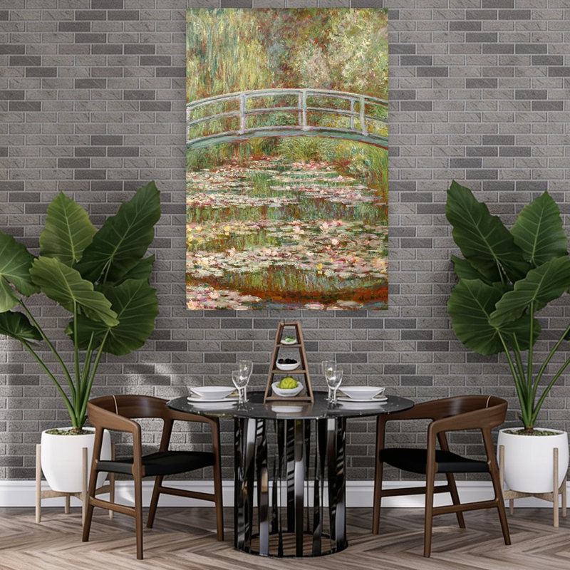 Bridge Over A Pond Of Water Lilies 1899 Classic Traditional Abstract Lily Nature Architecture Wall Art Print by Claude Monet - Wrapped Canvas Print