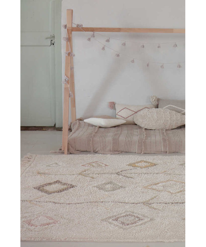 Kaarol Earth Cotton Moroccan Area Rug in Olive/Soil Brown/Ivory, Rectangle 6'6.74" x 9'10.11"