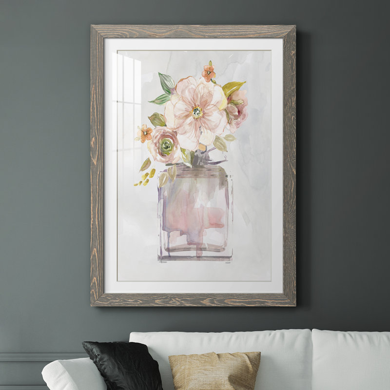 Mini Bouquet I - Peinture encadrée, H 31 po x l 44 po x P 1 po, Toile avec cadre gris