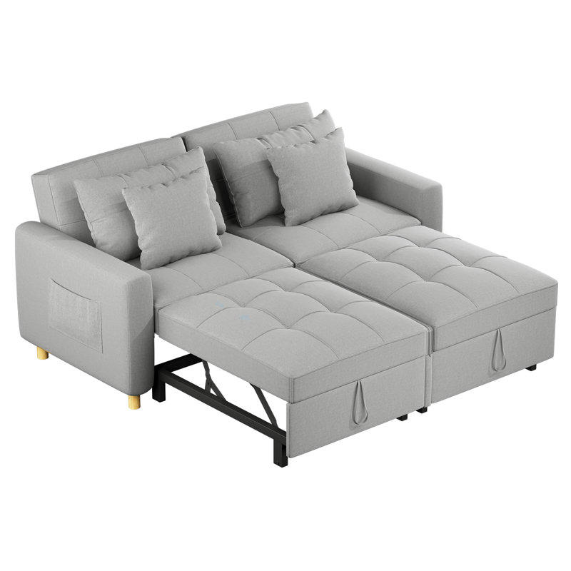 Borchert 2 Seater Fabric Sofa Bed, Grey Linen