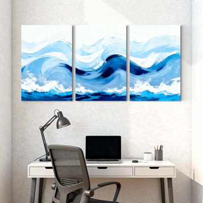 «Nautical & Beach Ocean Waves Blue Water Reflection», ensemble de 3 impressions murales sur toile