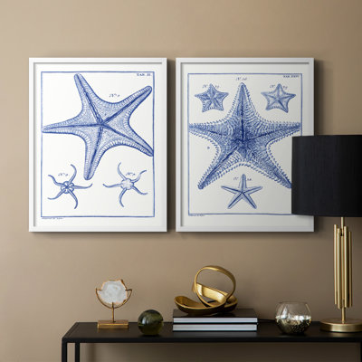 Blue Sea Stars VII - reproduction encadrée de qualité supérieure - prête à être accrochée - aucun clou requis - aucun clou requis