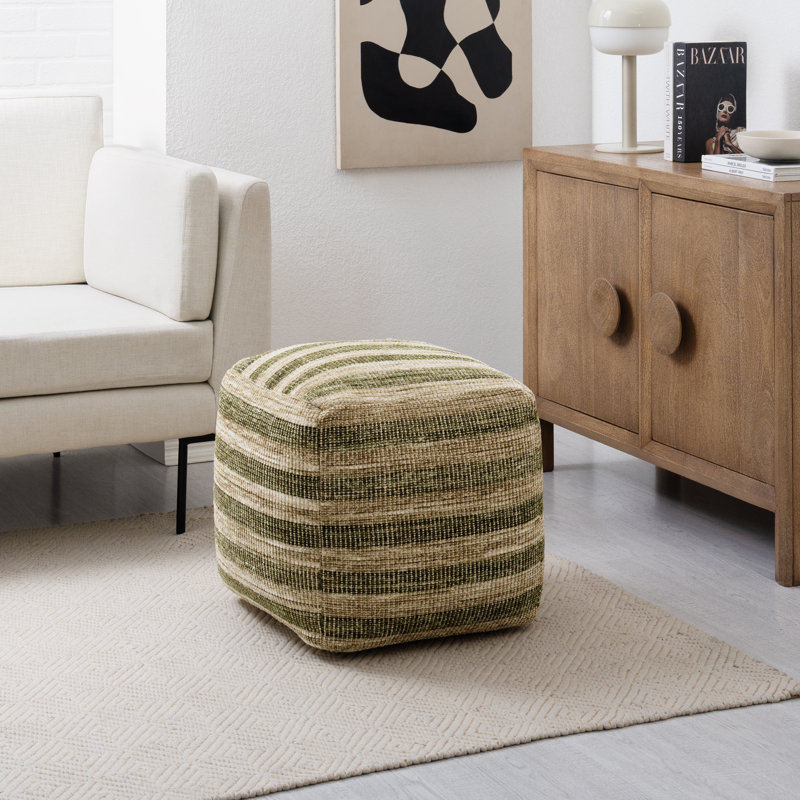 Pouf tissé à la main Yinka, Sauge et coton crème