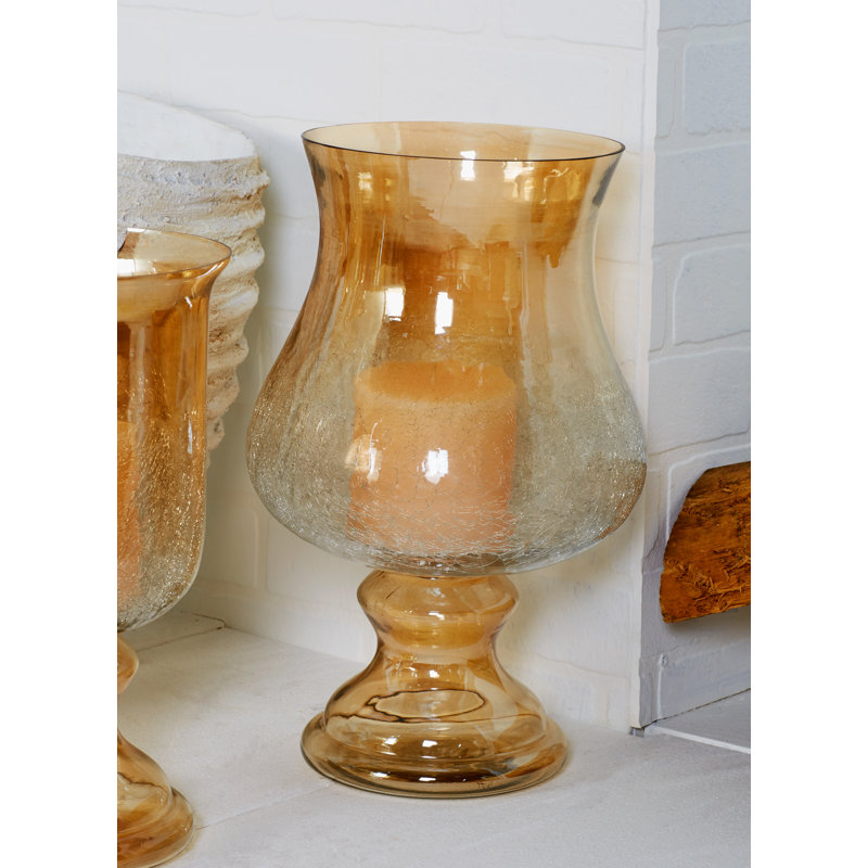 Lampe ouragan pilier en verre tourné à la main avec finition verre fumé, Or