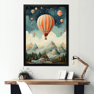«A Classic Art Study of a Hot Air Balloon in Flight Mountain View», reproduction sur toile