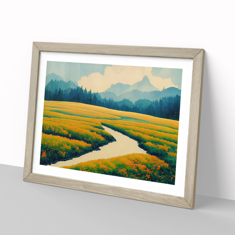Carefree Spring Meadow Landscape 1 Piece Single Picture Frame Wall Art, 25cm H x 34cm W x 2cm D, Oak Framed