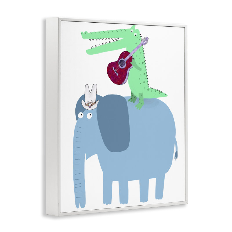 Éléphant et alligator avec guitare acoustique, estampe numérique, conception de Carla Daly, H 20 po x l 16 po