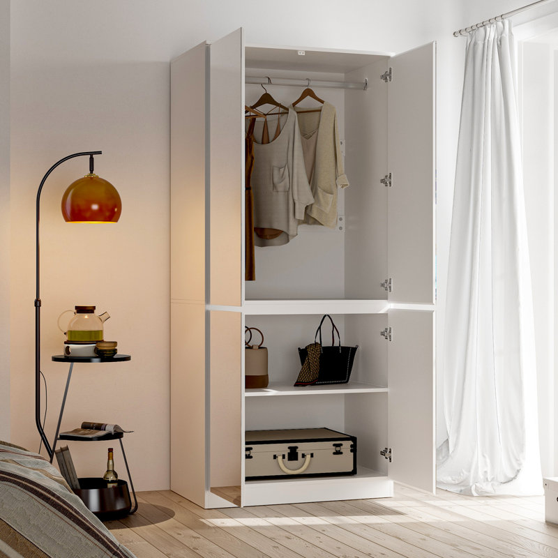 Armoire-penderie blanche 70,9 "à 4 portes avec design anti-basculement