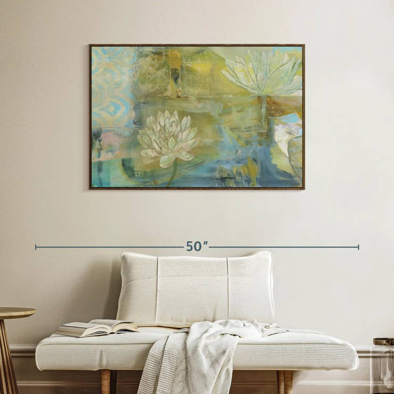 Lotus Dream, 40 po x 27 po, Cadre flottant en noyer