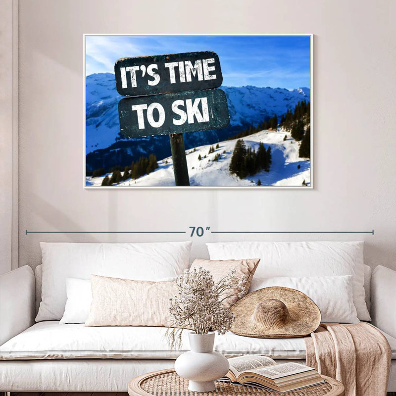 Il est temps de skier, 46 po x 31 po, Cadre flottant blanc