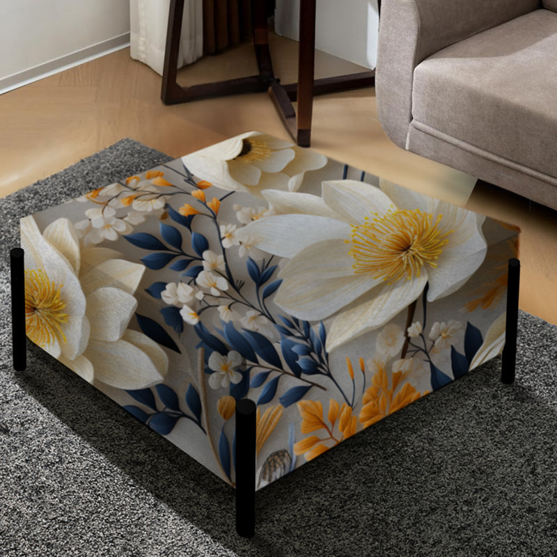 Grand repose-pieds carré bleu foncé et blanc à motif de jonquille Allure