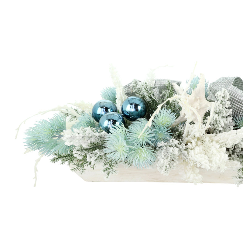 Holiday Centerpiece with Thistle, Ornaments and Starfish