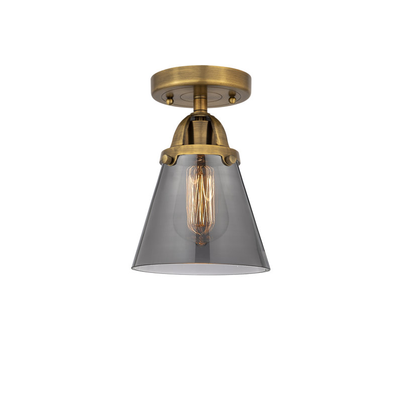 Plafonnier semi-encastré en verre à DEL, Plaqué couleur fumée, H 9,25 po x l 6,25 po x P 6,25 po, Laiton brossé