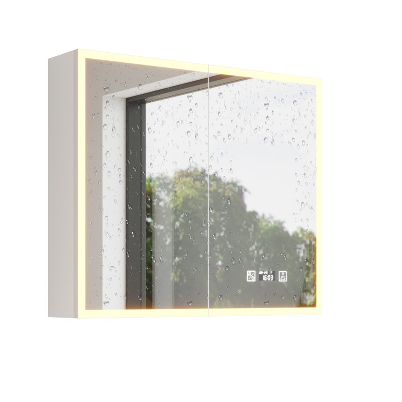 White Particleboard LED Mirror Cabinet With 2 USB