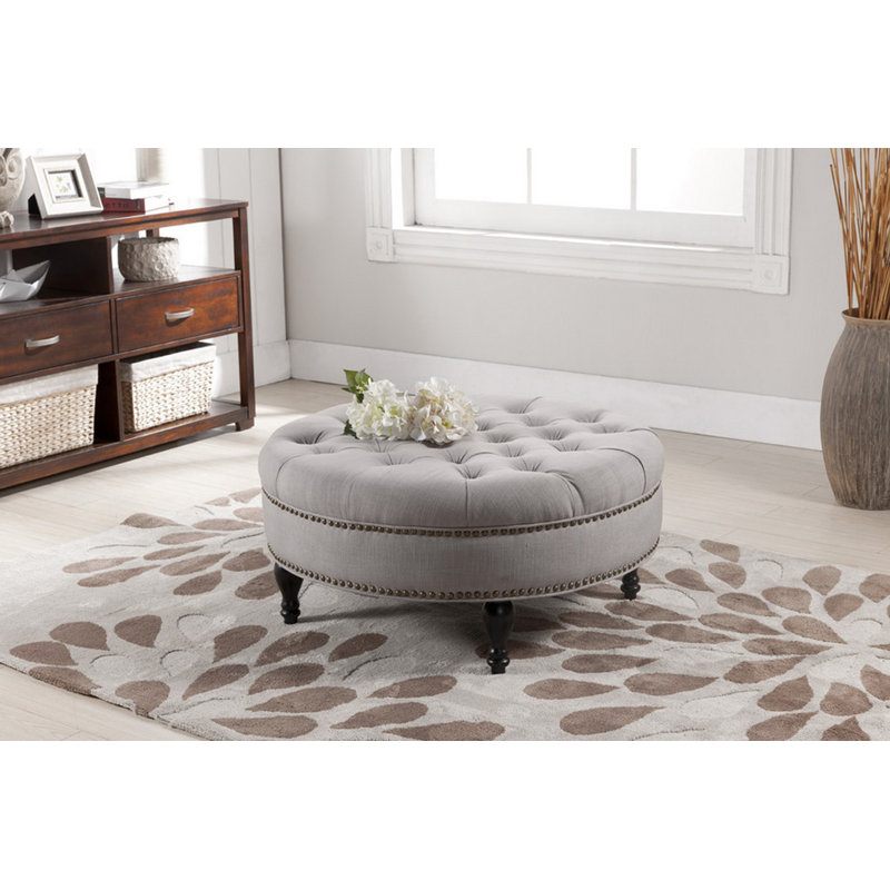 Repose-pieds cocktail rond capitonné 35,25 po, Beige