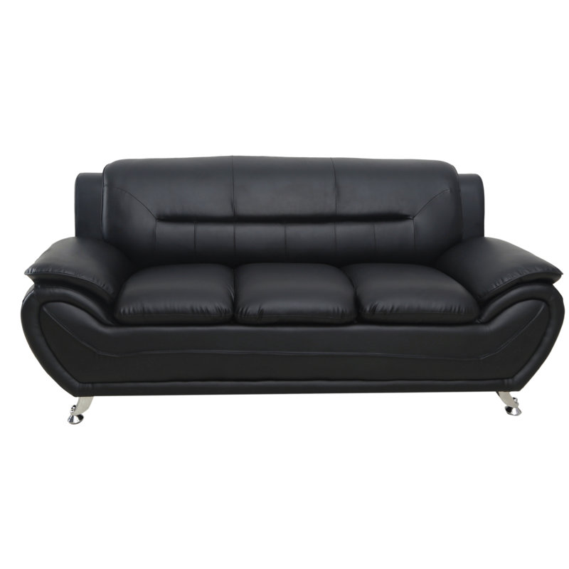 Segura Faux Leather Pillow top Arm Loveseat, Black Faux Leather, 35”H x 79.2”W x 34”D