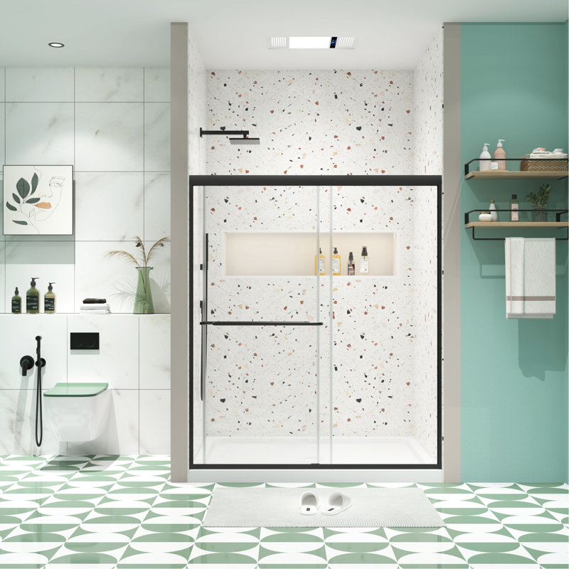 Bypass Shower Door, 50 - 54"X70", 1/4" Tempered Glass, Matted Black, Top Track, Stainless Steel Handle, Nano Clean, Leakage, Effortless Setup Matte Explode Film, Leak-, Simple Installation