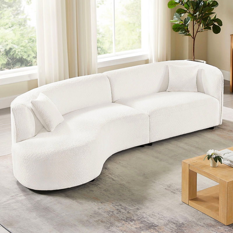 Salon courbé blanc de luxe moderne avec méridienne 2, structure solide, confortable pour la chambre à coucher, confort et luxe, design épuré