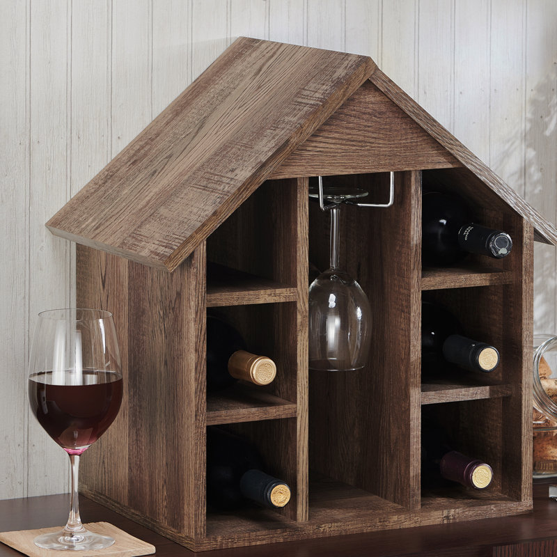 Support à vin de table et à verres en chêne récupéré pour 6 bouteilles Second Avenue Bales