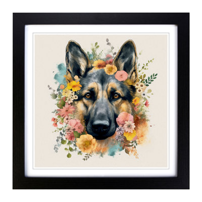German Shepherd Floral No.1 - Framed Print