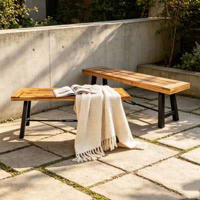 Banc d'extérieur avec panneau à lattes et structure en bois d'acacia
