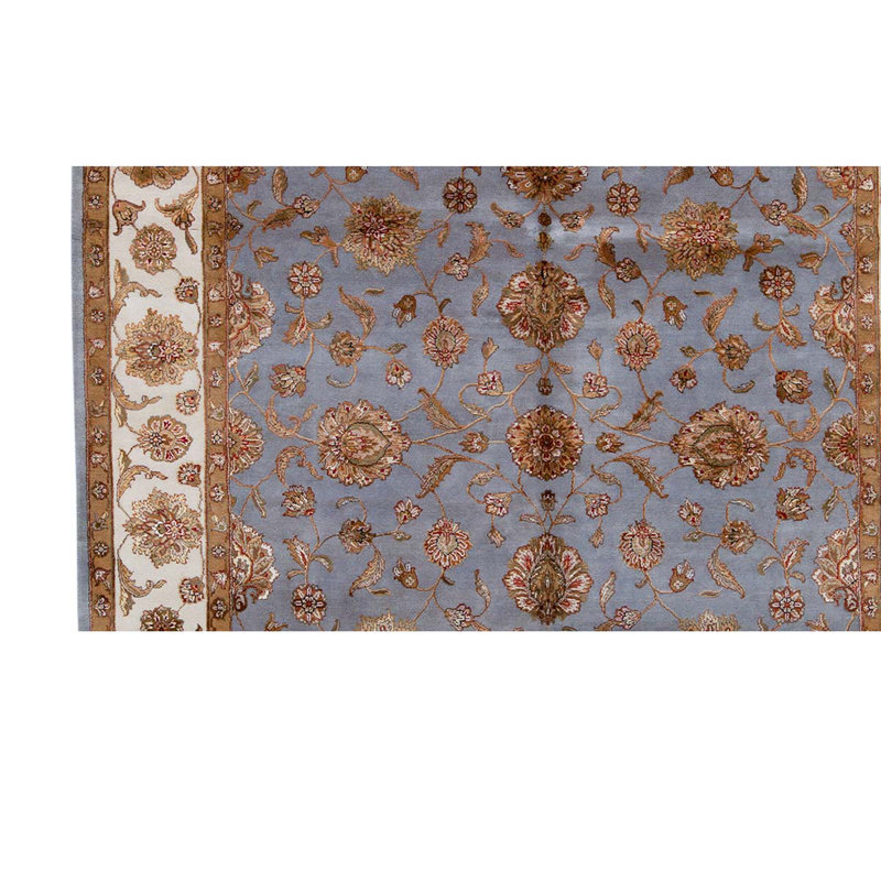 Tapis unique bleu pâle / ivoire / brun noué à la main de haute qualité de 8 pi x 10 pi