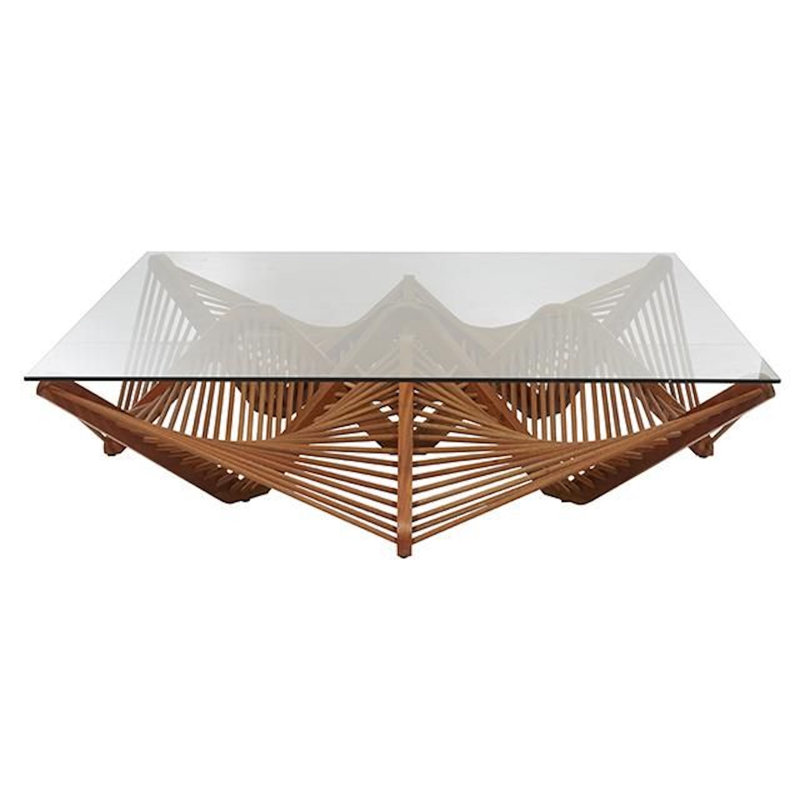 Modern Medium Brown Glass Top Coffee Table with Geometric Base