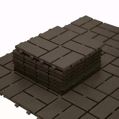 Patio Interlocking Deck Tiles, 12"X12" Square Composite Decking Tiles, Four Slat Plastic Outdoor Flooring Tile All Weather For Balcony Porch Backyard, (Pack Of 9)
