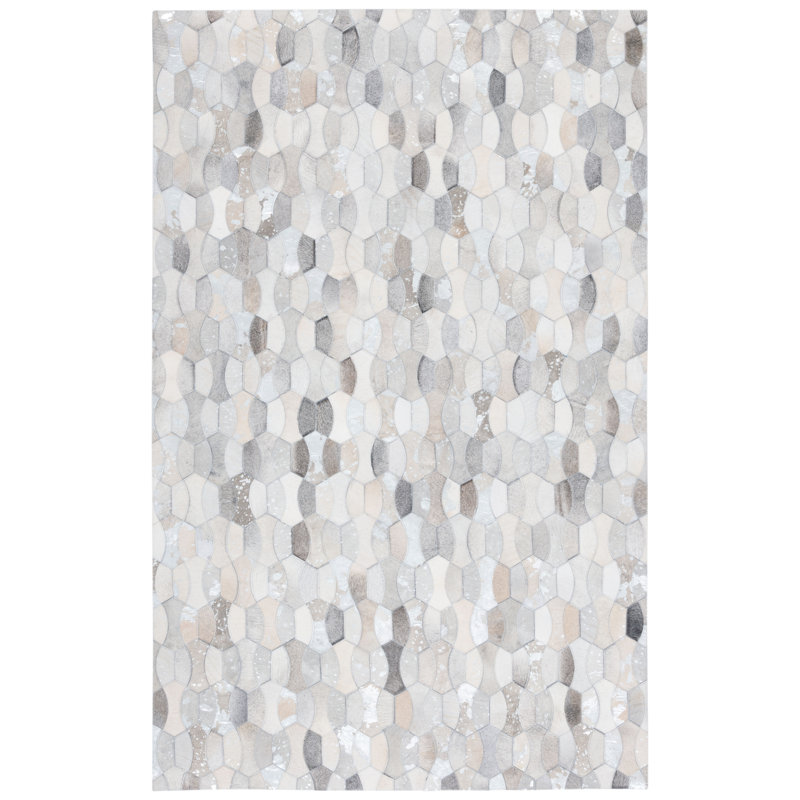 Gray Geometric Handmade Cowhide 3' x 5' Area Rug