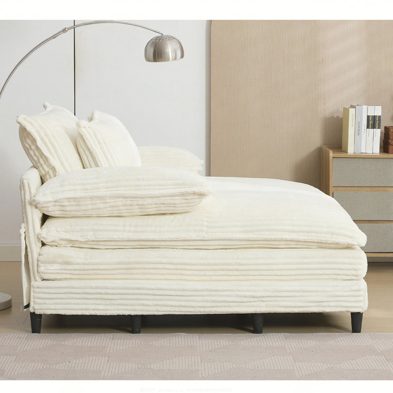 Corduroy 54.75" W Oversized Lounge Chaise Sofa Bed, Beige, 1