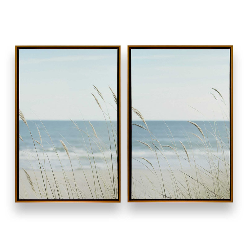 «Ocean Lullaby», ensemble de 2 toiles encadrées, H 30,75 po x l 41,5 po x P 1,75 po, Cadre flottant or poli