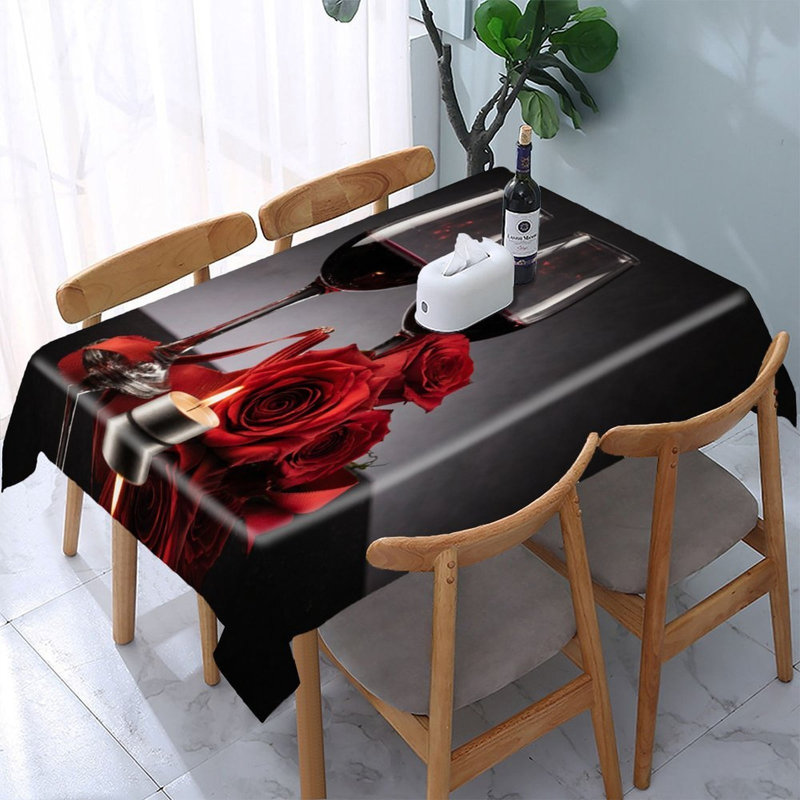 Romantic Red Roses Tablecloth for Dining Decor, Rectangle, 60L x 86W
