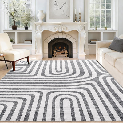 Tapis lavables 8 po x 10 pi, tapis antidérapant à poils courts et doux, pour couloir, cuisine, chambre à coucher et salon, animaux de compagnie, tapis de style moderne, noir