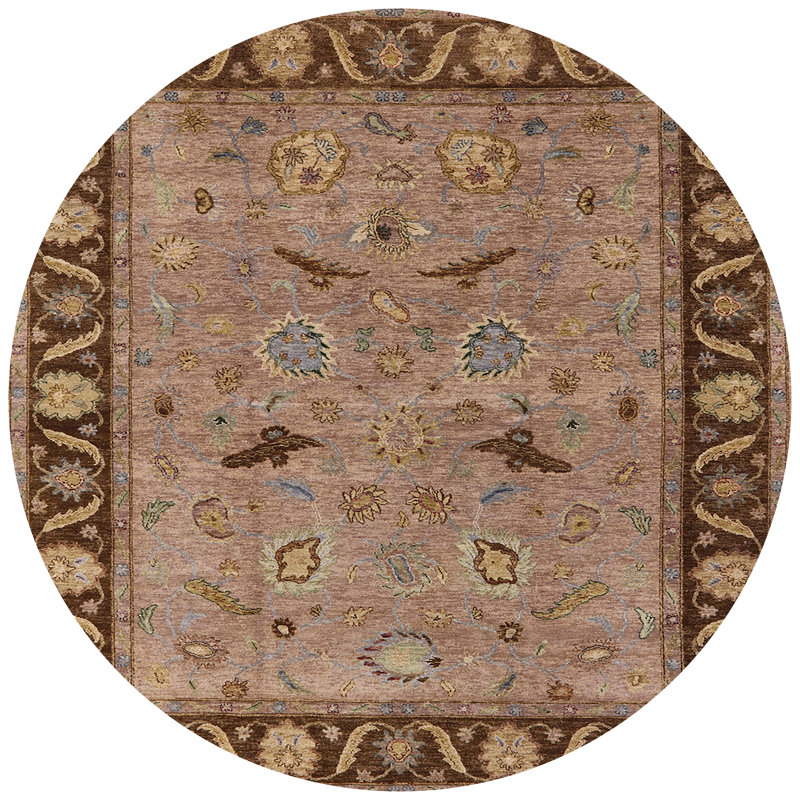 Tapis brun à motif oriental, Rond 5 pi