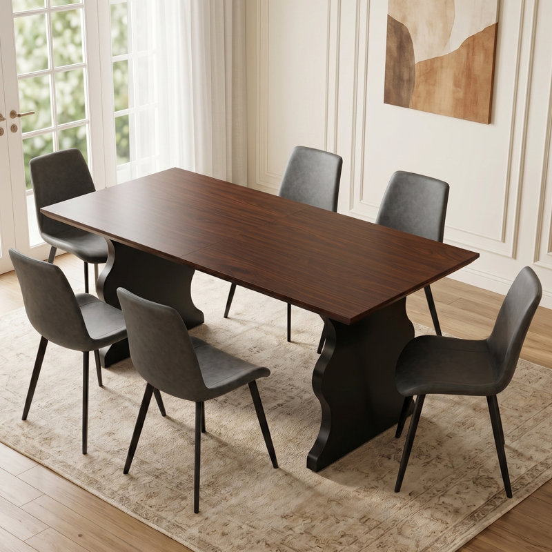  Table de salle à manger rectangulaire Kincannon, 7 pièces : table, 6 chaises, Gris