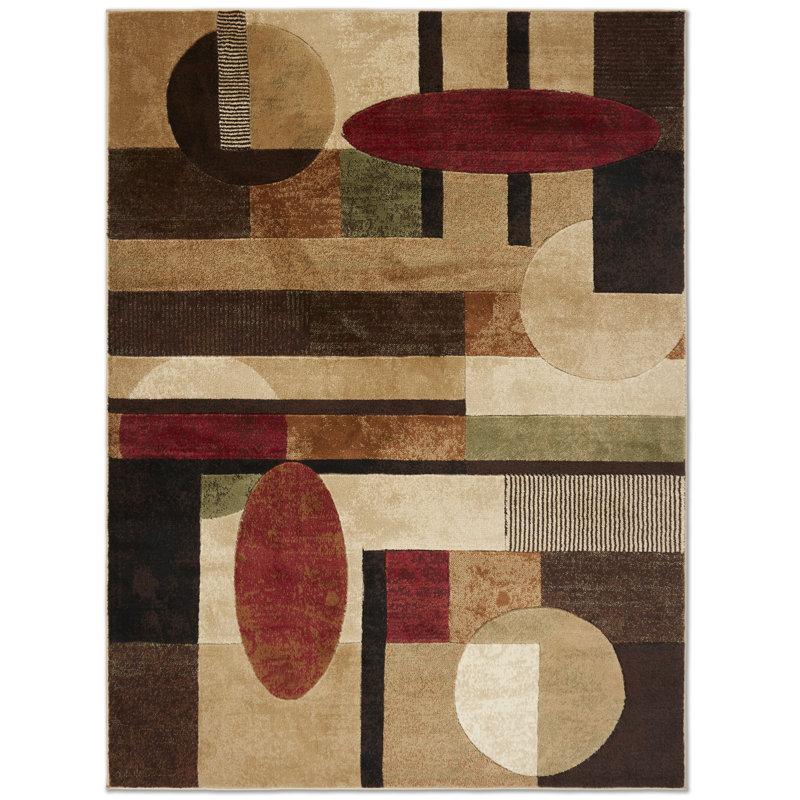 Tapis en polypropylène à motif géométrique brun / brun clair / vert Amalyn, Rectangle 3 pi 3 po x 4 pi 7 po