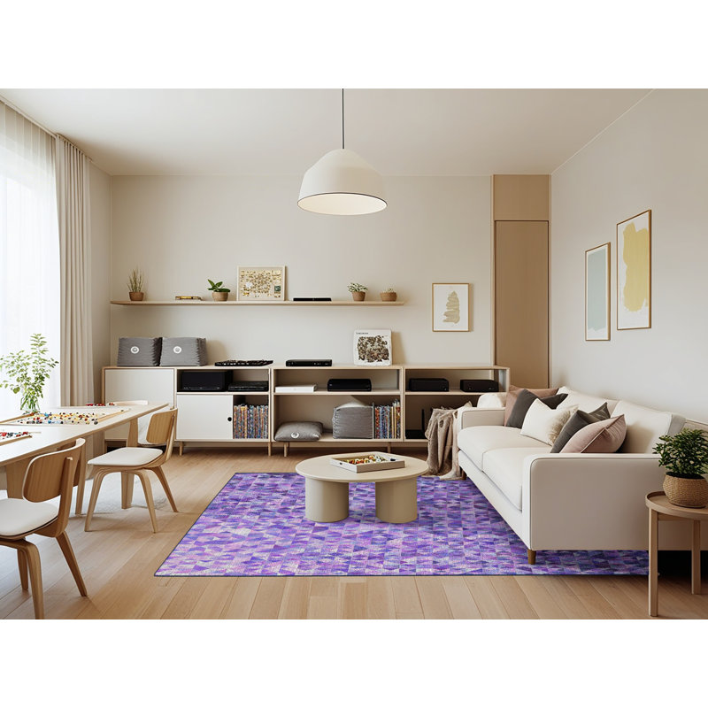 Bleu géométrique/rose Tapis décoratif, Rectangle 7 pi x 9 pi
