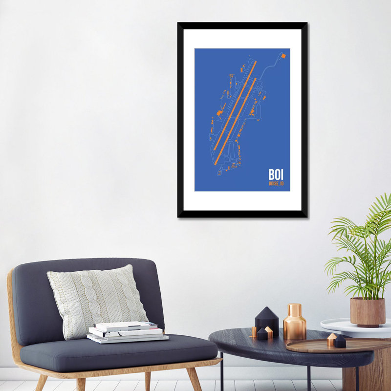 « boise », impression sur toile, "aéroport diagram series", Papier d'art encadré noir, Blanc, H 32 po x l 24 po x P 1 po