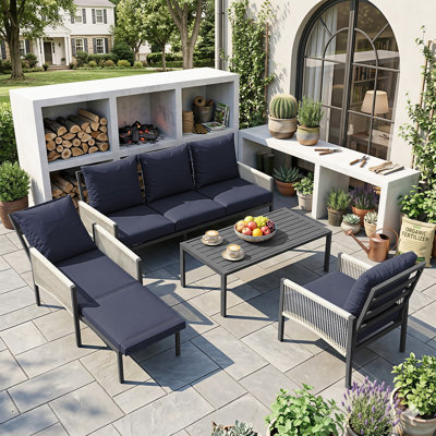 Outdoor Garden Furniture Set With Retractable Single Chair Patio Sofa Coffee Table Weather Resistant  Lounge Set For Garden Patio Balcony & Poolside