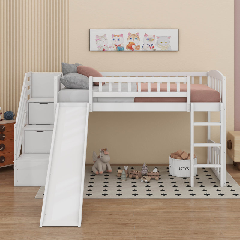 Lit mezzanine simple avec glissade, Blanc