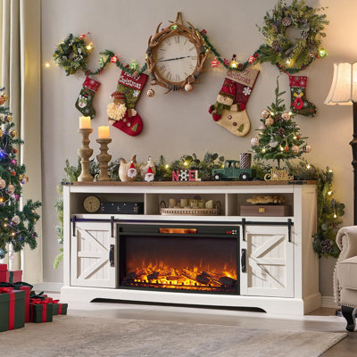 Dilakshika 70'' W Fireplace TV Stand with Sliding Barn Doors