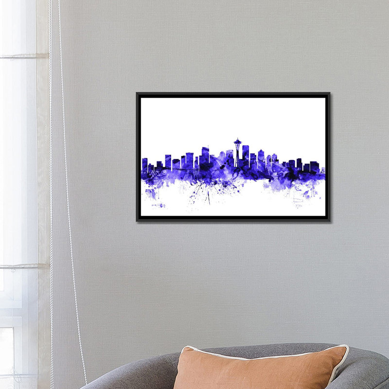 « seattle, washington horizon » par michael tompsett, reproduction d’impression sur toile tendue, Toile avec cadre noir